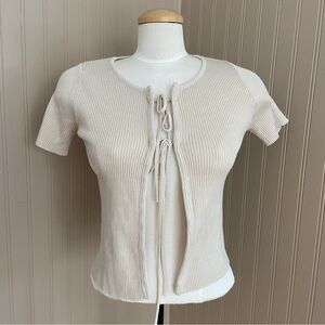 Hey Babe Short Sleeve Front Tie Sweater Cardigan Top Women’s Size Medium